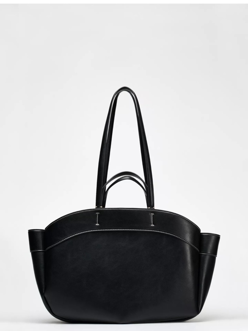 Zara Black Faux Leather Double-Handle Tote